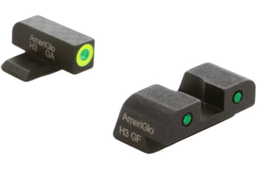 Image of AmeriGlo Spartan 3 Dot Night Sight Set, Springfield Hellcat w/Green Tritium LumiGreen Outline Front/Green Tritium Black Outline Rear, SA-546