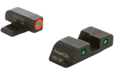 Image of AmeriGlo Spartan 3 Dot Night Sight Set, Springfield Hellcat, Green Tritium Orange Outline Front/Green Tritium Black Outline Rear, SA-446