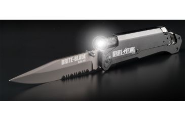 Image of BriteBrite-Blade Tactical Lighted Survival Knife w/ Mini LED Flashlight, 3.5in, Combo Edge Serrated BSTLSK-100-SERRATED