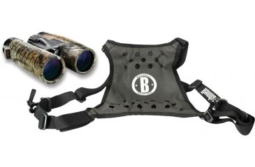 Image of Bushnell 10x42 Trophy XLT Roof Prism Waterproof Binocular, AP Camo 234211 and Bushnell Deluxe Binocular Harness Strap 191225