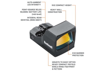 Image of Bushnell 1x21mm RXC-200 Compact Reflex Sight, 6 MOA Dot, 25 yds, Black, RXC200