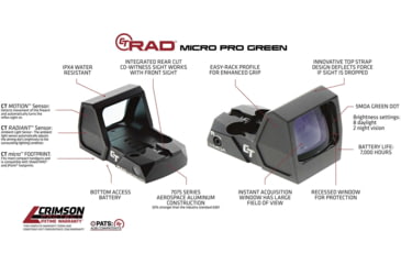 Image of Crimson Trace CT-RAD Micro Pro Reflex Green Dot Sights, 5 MOA Green Dot Reticle, Black, 01-3000038
