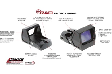 Image of Crimson Trace CT-RAD Micro Reflex Green Dot Sight, 5 MOA Green Dot Reticle, Black, 01-3000018