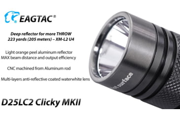 Image of EAGTAC D25LC2 Clicky MKII Flashlight, Luminus SST20 CRI-95 4000K NW LED, 820lm, Black, D25LC2-CLICKY-MKII-SST20-NW