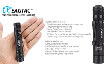 Image of Eagtac D25LC2 Color Flashlight, XM-L COLOR LED, White-331lm, Red-120lm, Royal blue-45lm, Green-240lm, Black, D25LC2-XML-COLOR