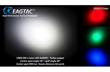Image of Eagtac D25LC2 Color Flashlight, XM-L COLOR LED, White-331lm, Red-120lm, Royal blue-45lm, Green-240lm, Black, D25LC2-XML-COLOR