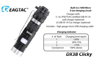 Image of EAGTAC DX3B Clicky Rechargeable XHP50.2 NW LED 2325 Lumen Flashlight, Black, DX3B-CLICKY-XHP502-REG-NW