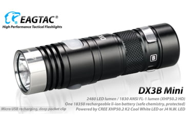 Image of EAGTAC DX3B Mini Flashlight, XHP50.2 CW LED, 2480lm, Black, Black, DX3BM-XHP502-REG-CW