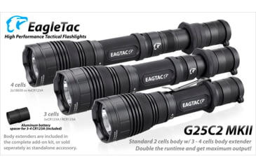 Image of EAGTAC G25C2 Flashlight, XM-L2 U4 CW LED, 1351lm, Black, G25C2-XML2-CW