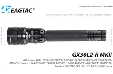 Image of EAGTAC GX30L2-R MKII Flashlight, XHP35 HD CW LED, 2000lm, Black, Medium 4124