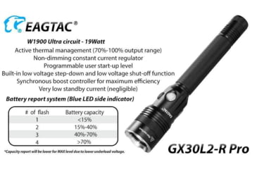Image of EAGTAC GX30L2-R Pro Flashlight, XHP35 HD CW LED, 2000lm, Black, GX30L2R-XHP35-HD-PRO-CW