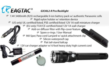 Image of EAGTAC GX30L2-R Pro Flashlight, XHP35 HD CW LED, 2000lm, Black, GX30L2R-XHP35-HD-PRO-CW