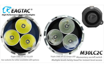 Image of EAGTAC M30LC2-C Flashlight, 3 Nichia 219B CRI-92 LED, 1000lm, Black, M30LC2C-3*219B-BASE-NW