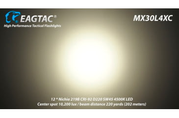 Image of EAGTAC MX30L4-XC Base Flashlight, 12 Nichia 219B CRI-92 5700K LED, 4000lm, Black, MX30L4XC-12*219B-BASE-NW