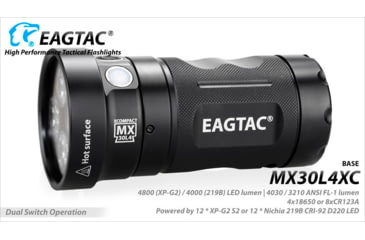 Image of EAGTAC MX30L4-XC Base Flashlight, 12 Nichia 219B CRI-92 5700K LED, 4000lm, Black, MX30L4XC-12*219B-BASE-NW