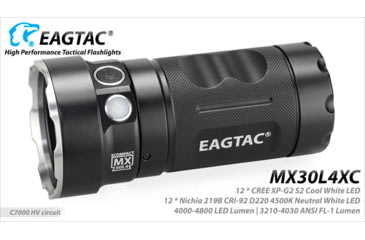 Image of EAGTAC MX30L4-XC Base Flashlight, 12 Nichia 219B CRI-92 5700K LED, 4000lm, Black, MX30L4XC-12*219B-BASE-NW