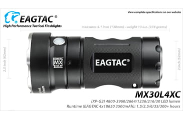 Image of EAGTAC MX30L4-XC Base Flashlight, 12 Nichia 219B CRI-92 5700K LED, 4000lm, Black, MX30L4XC-12*219B-BASE-NW
