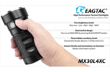 Image of EAGTAC MX30L4-XC Base Flashlight, 12 Nichia 219B CRI-92 5700K LED, 4000lm, Black, MX30L4XC-12*219B-BASE-NW