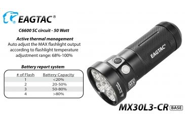 Image of Eagtac Rechargeable MX30L3C-R 6219C 4000K LED Flashlight, Black, Medium, MX30L3CR6*219C