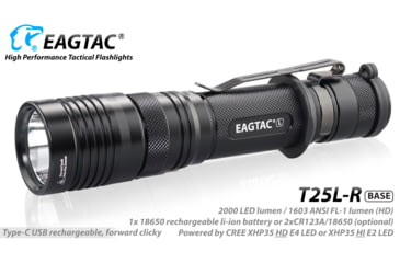 Image of EAGTAC T25L-R Flashlight Kit, XHP35 HI NW LED, 1750lm, Black, T25LR-XHP35-HI-KIT-NW