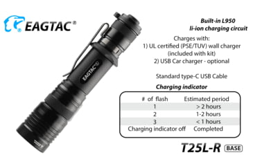 Image of EAGTAC T25L-R Flashlight Kit, XHP35 HI NW LED, 1750lm, Black, T25LR-XHP35-HI-KIT-NW