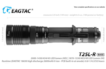 Image of EAGTAC T25L-R Flashlight Kit, XHP35 HI NW LED, 1750lm, Black, T25LR-XHP35-HI-KIT-NW