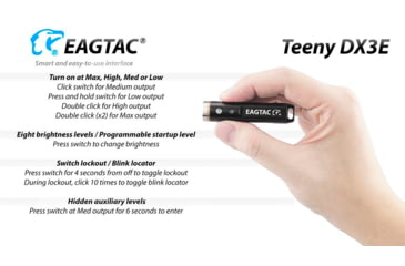 Image of EAGTAC Teeny DX3E Flashlight, SST20 CW LED, 1000lm, Black, Teeny DX3E-SST20-CW