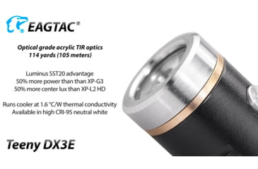 Image of EAGTAC Teeny DX3E Flashlight, SST20 CW LED, 1000lm, Black, Teeny DX3E-SST20-CW