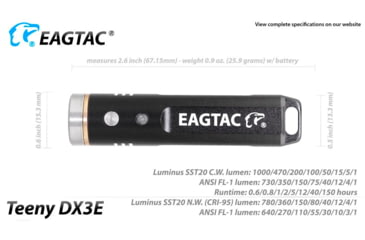 Image of EAGTAC Teeny DX3E Flashlight, SST20 CW LED, 1000lm, Black, Teeny DX3E-SST20-CW