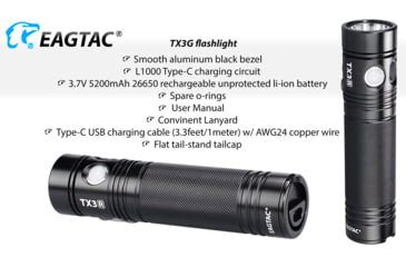 Image of EAGTAC TX3G Flashlight, XHP35 HI CW LED, 1870lm, Black, TX3G-XHP35-HI-REG-CW