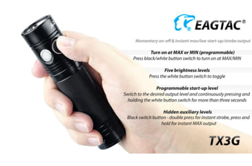 Image of EAGTAC TX3G Flashlight, XHP35 HI CW LED, 1870lm, Black, TX3G-XHP35-HI-REG-CW
