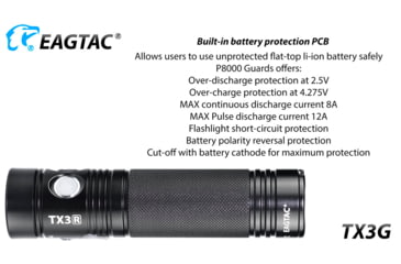 Image of EAGTAC TX3G Flashlight, XHP35 HI CW LED, 1870lm, Black, TX3G-XHP35-HI-REG-CW