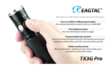 Image of EAGTAC TX3G Pro Flashlight, XHP70.2 CW LED, 2000lm, Black, TX3G-XHP702-PRO-CW