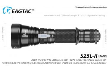 Image of Eagtac USB Rechargeable S25LR XHP35 HD 2000 Lumen Tactical Flashlight, Black, Medium, S25LRXHP35HD