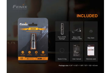 Image of Fenix E02R Rechargeable EDC Flashlight, Black, E02RG2BK