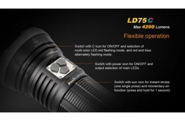 Image of Fenix LD75C LED Flashlight - With CREE XM-L2 U2 LED - 4200 lumens - Uses 4 x 18650 or 8 x CR123, Black FENIX-LD75C-XML2