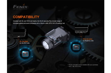 Image of Fenix GL22, Weapon Light, White LED with Red Laser, 750 Lumens, 2.64 Long, Fits GLOCK and 1913 Rails, Includes Rechargeable 16340 Battery and USB Type-C Charging Cable