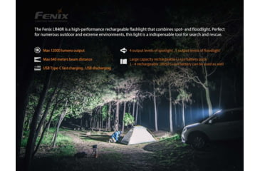 Image of Fenix Rechargeable 12k Lumen Flashlight, LR40RXBK
