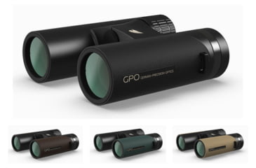Image of German Precision Optics GPO PASSION ED 10x32 Hunting Binocular, Charcoal/Black, Dark Brown Earth, Deep Green, Desert Sand