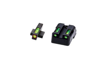Image of HiViz Litewave H3 Tritium/Litepipe Sight Set, Kimber 1911 with Fixed Rear Sight, Black, Green Litepipes w/ Orange Front Ring, KBN521