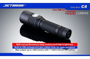 Image of Jetbeam C8 Cree XM-L2 Waterproof LED Flashlight,Black,1000 Lumens JETBEAM-C8-XML2