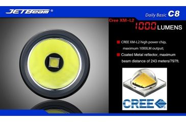 Image of Jetbeam C8 Cree XM-L2 Waterproof LED Flashlight,Black,1000 Lumens JETBEAM-C8-XML2