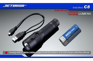 Image of Jetbeam C8 Cree XM-L2 Waterproof LED Flashlight,Black,1000 Lumens JETBEAM-C8-XML2