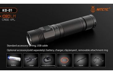 Image of JETBeam Niteye KO-01 Outdoor Rechargeable Flashlight,Gray,1080 Lumens NITEYE-KO-01