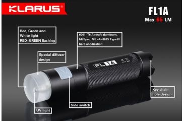 Image of Klarus FL1A Multicolor Waterproof LED Flashlight,Black,65 Lumens KLARUS-FL1A