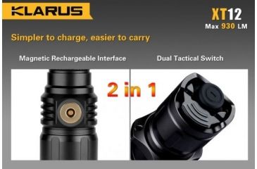 Image of Klarus XT12 Rechargeable Flashlight w/CREE LED 930 Lumens, w/ 2xCR123A or 1x18650, Black KLARUS-XT12-XML2-BK