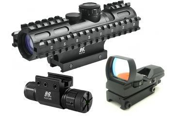 Image of NcStar 2-7x32mm Rifle Scope Kit 3 - Illuminated Rangefinder Reticle w/ Green Laser and Red Dot Sight