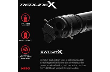 Image of Nebo REDLINE X 1800 Lumen Rechargeable LED Flashlight, Black, NEB-FLT-0008