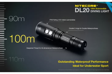 Image of Nitecore DL20 100m Underwater Submersible 1000 Lumen Dive Light with Red Light, Black, 6952506405275