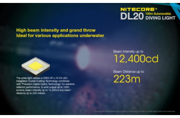 Image of Nitecore DL20 100m Underwater Submersible 1000 Lumen Dive Light with Red Light, Black, 6952506405275